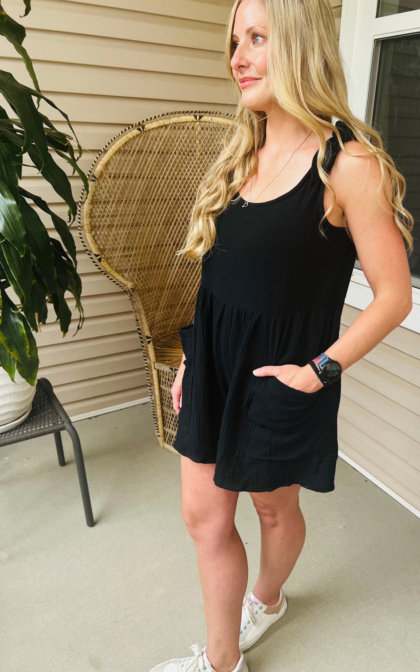 Black tie top romper