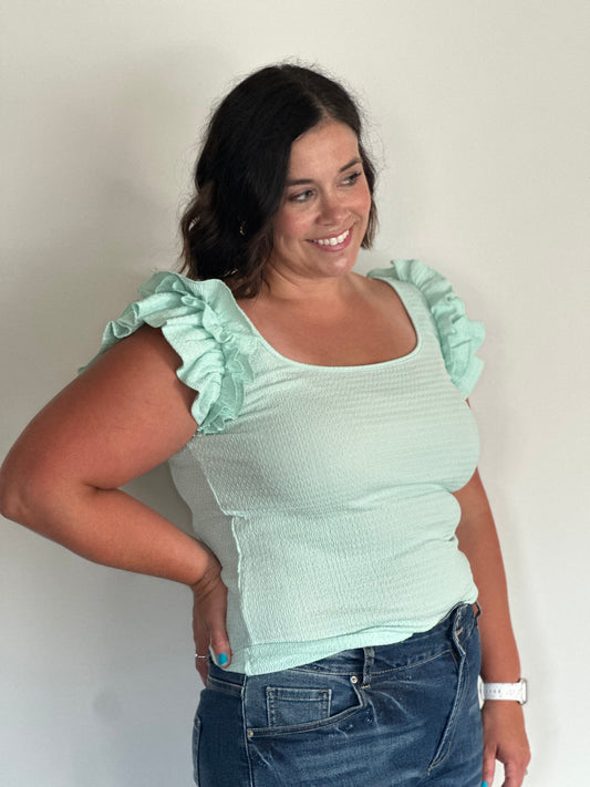 Mint Crinkle TexturedTop