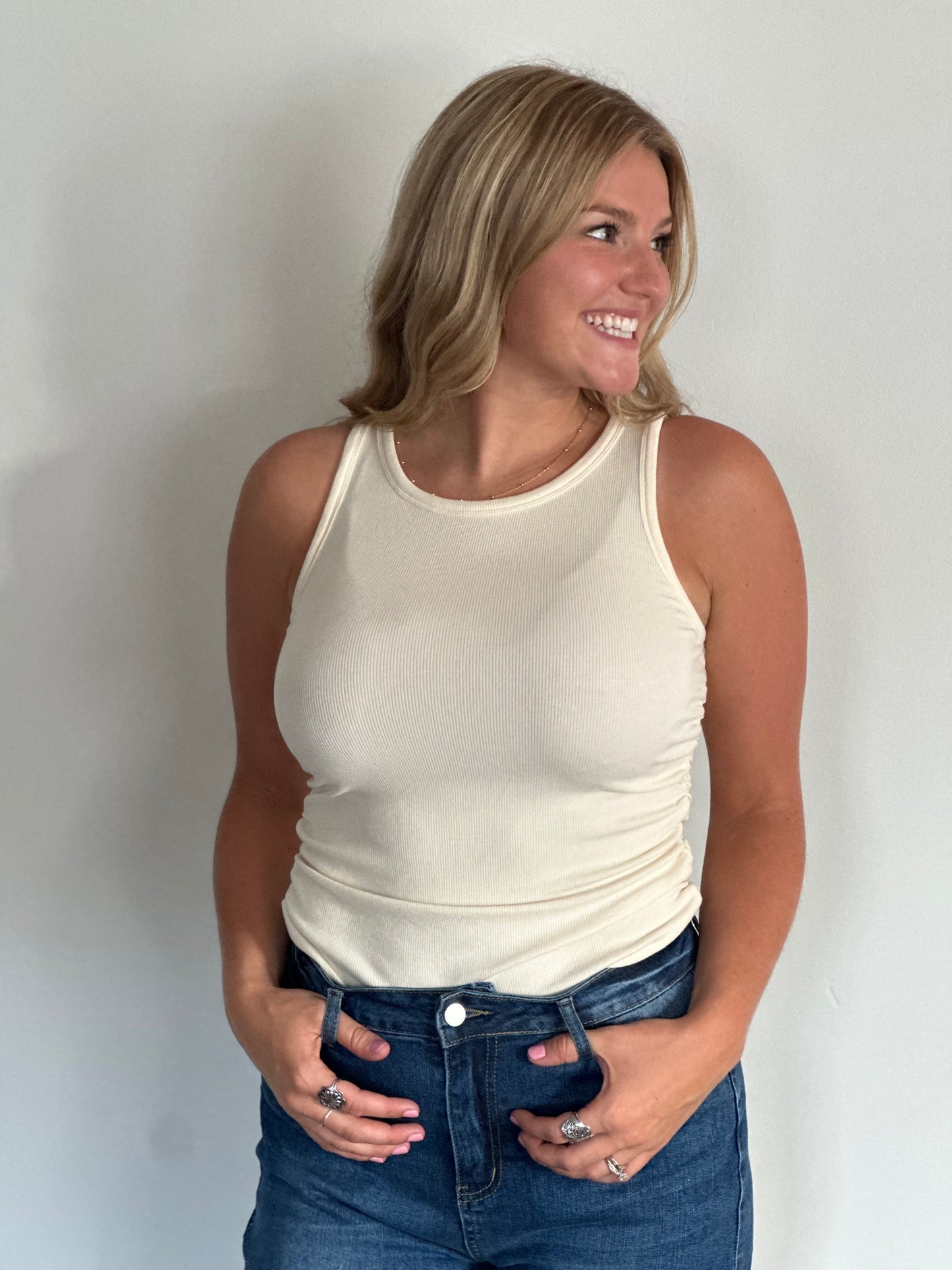 Cream Ruched Tank