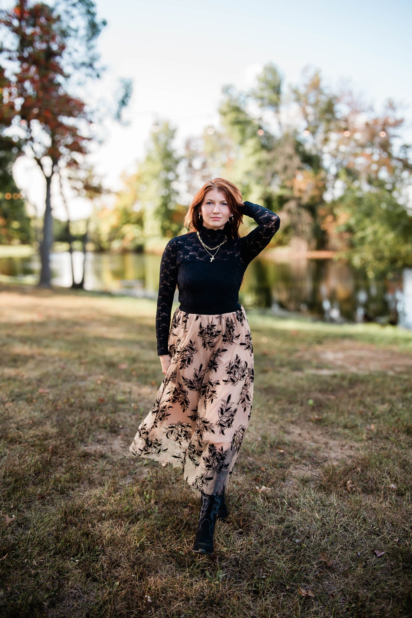 Black Floral Midi Skirt