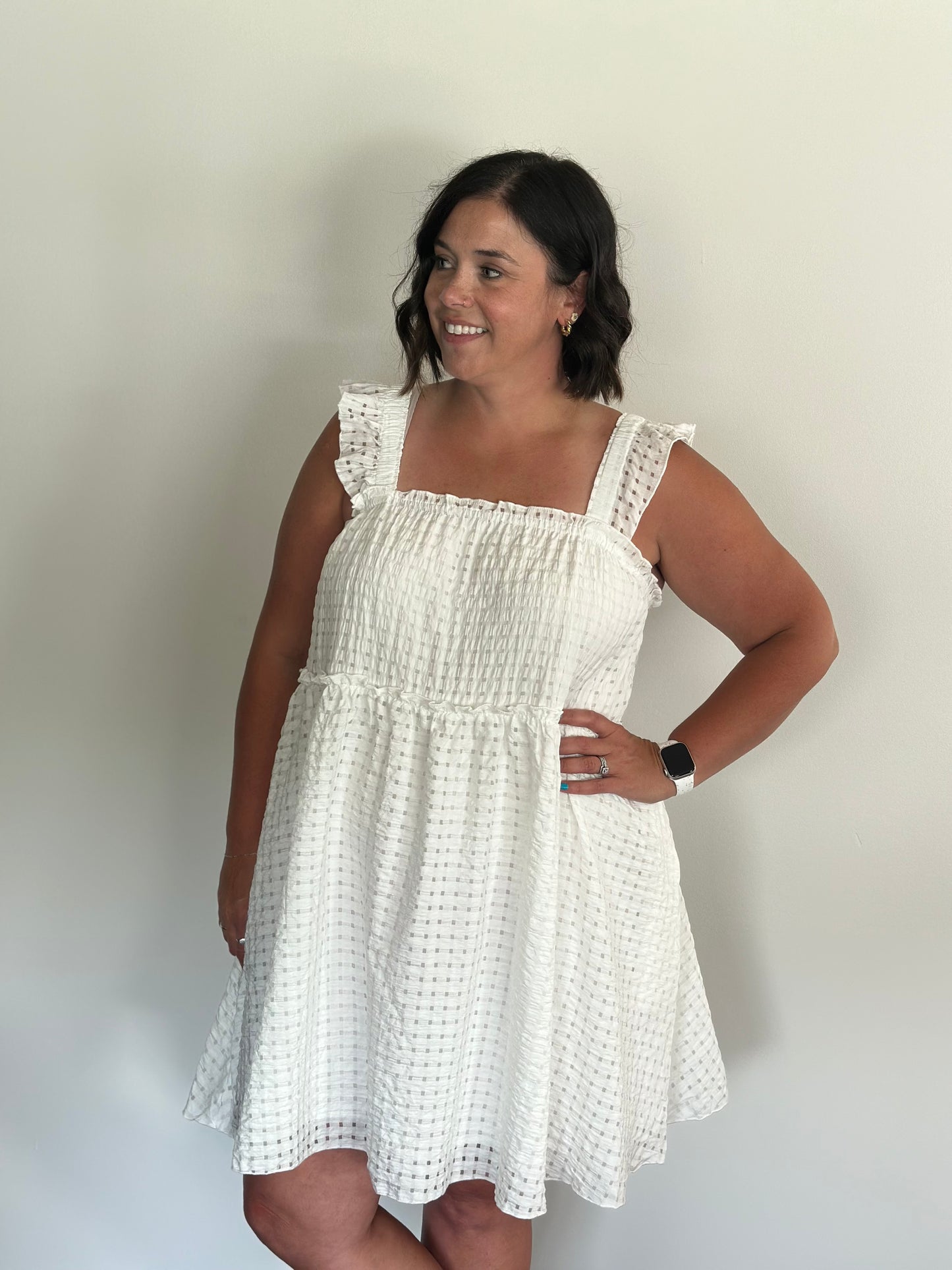 Smocked A-Line White Dress