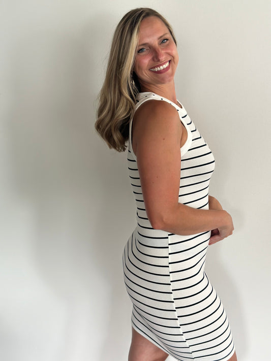 White black stripe bodycon dress