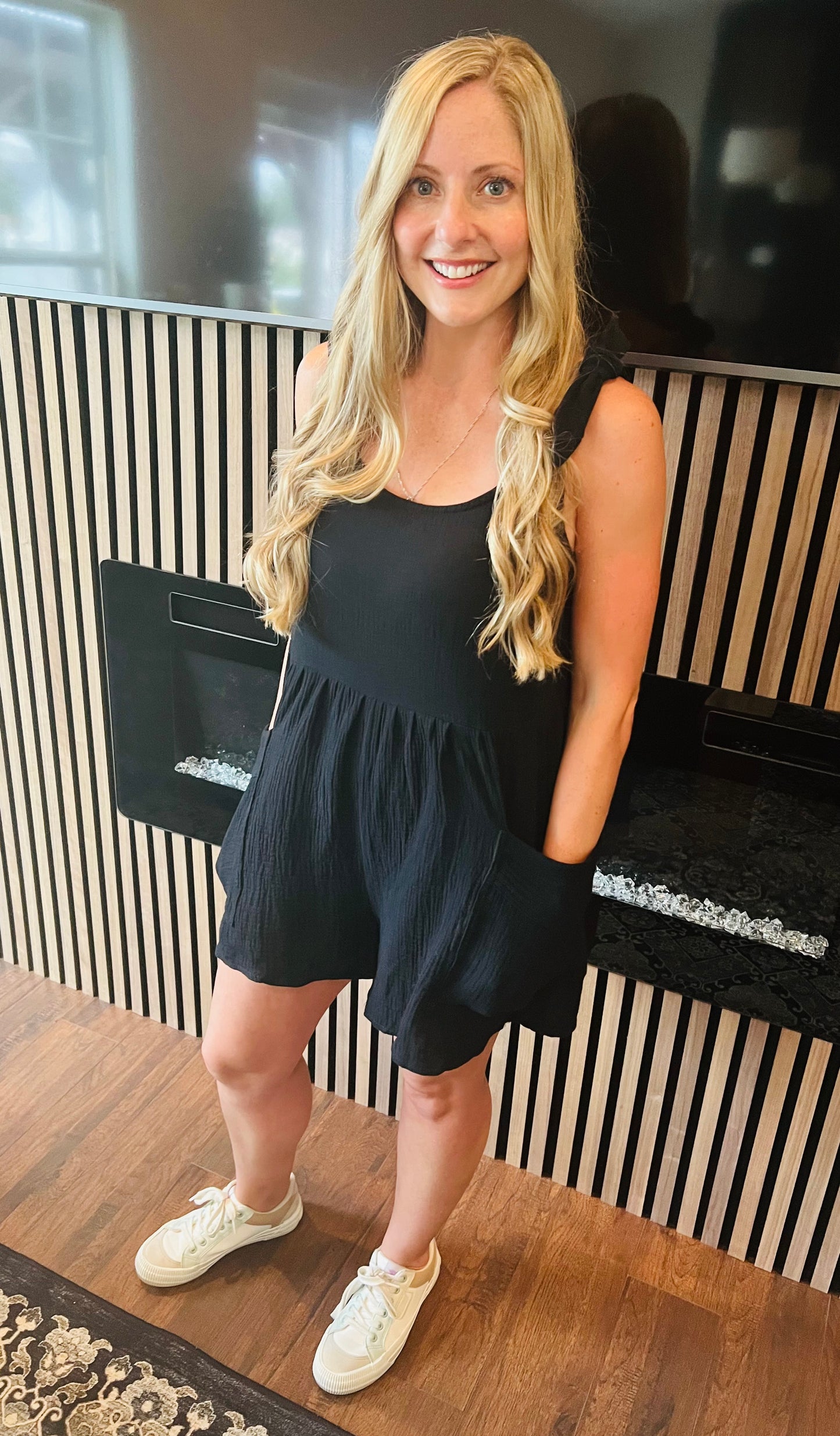 Black tie top romper