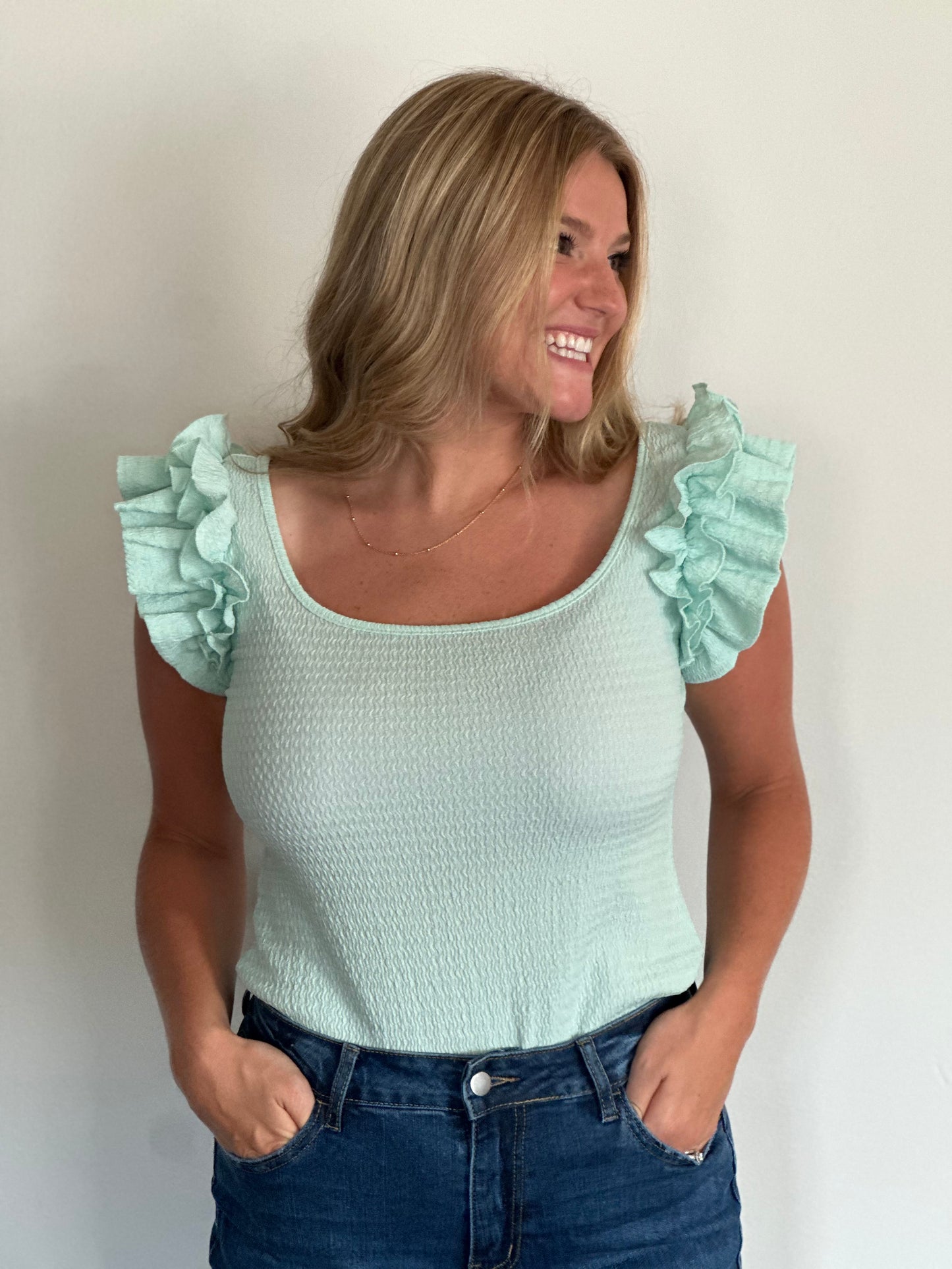 Mint Crinkle TexturedTop