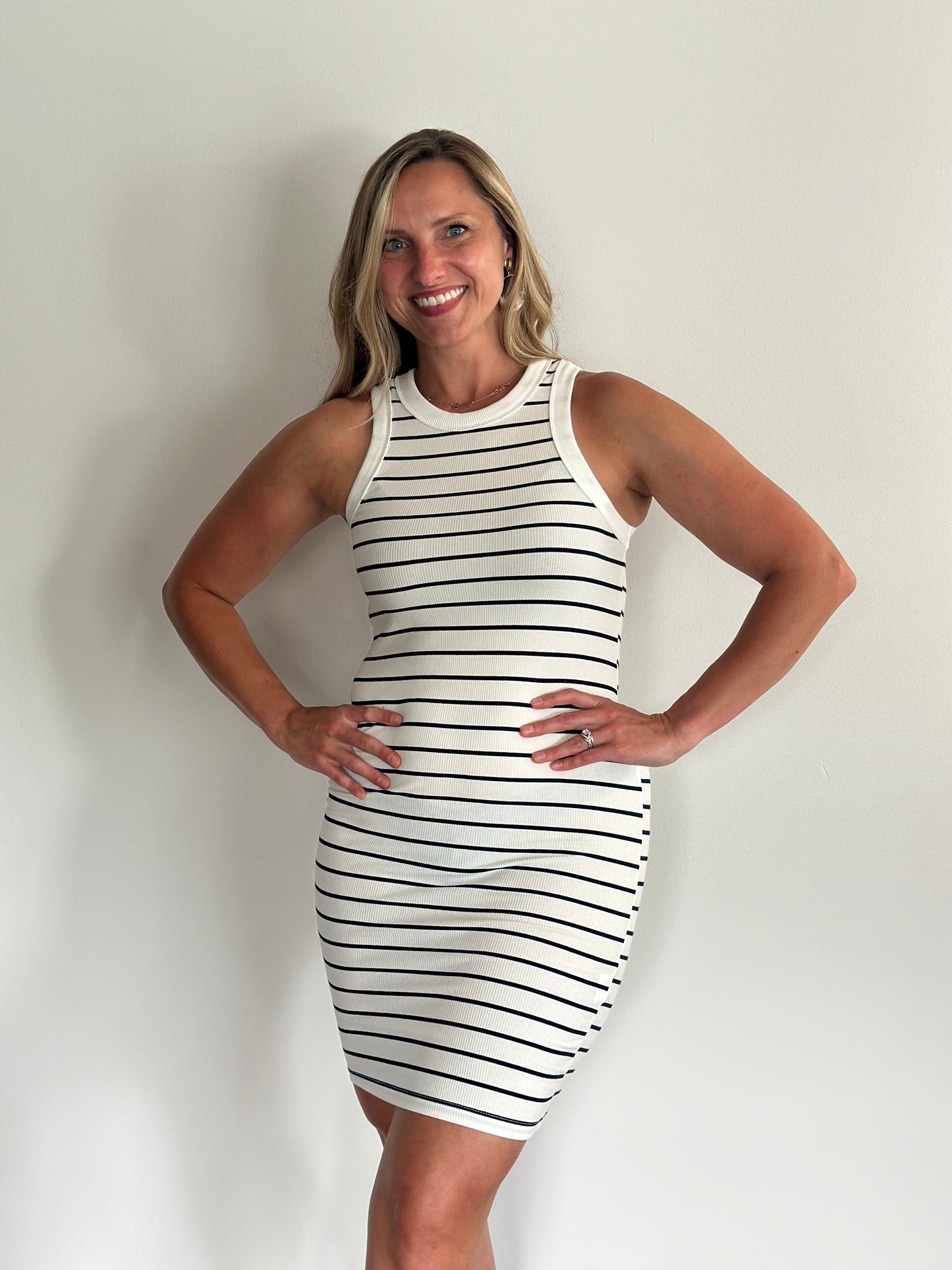 White black stripe bodycon dress