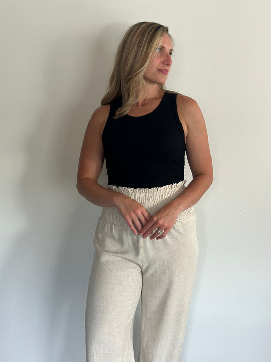 Cozy-Chic Smocked Linen Joggers