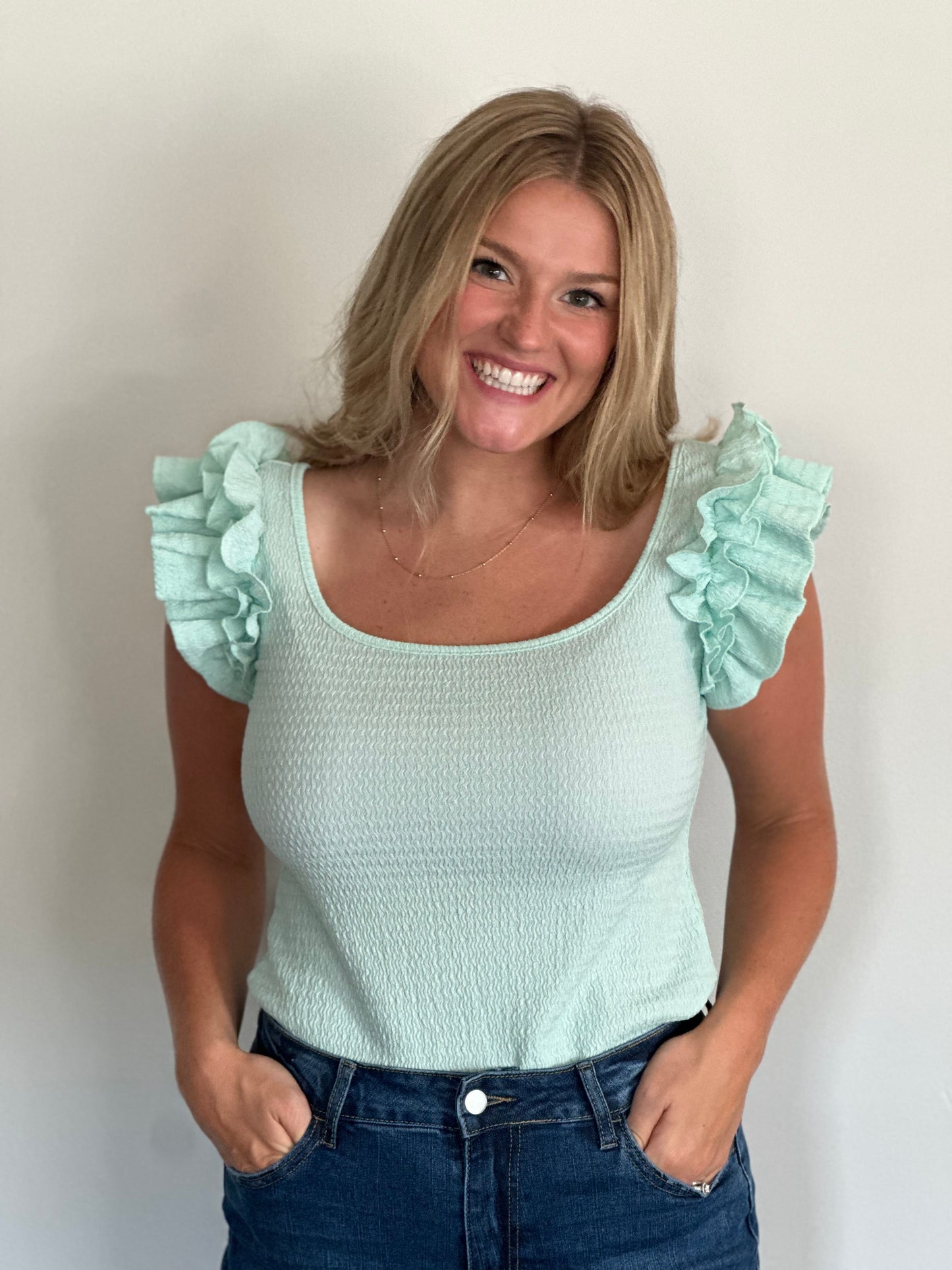 Mint Crinkle TexturedTop