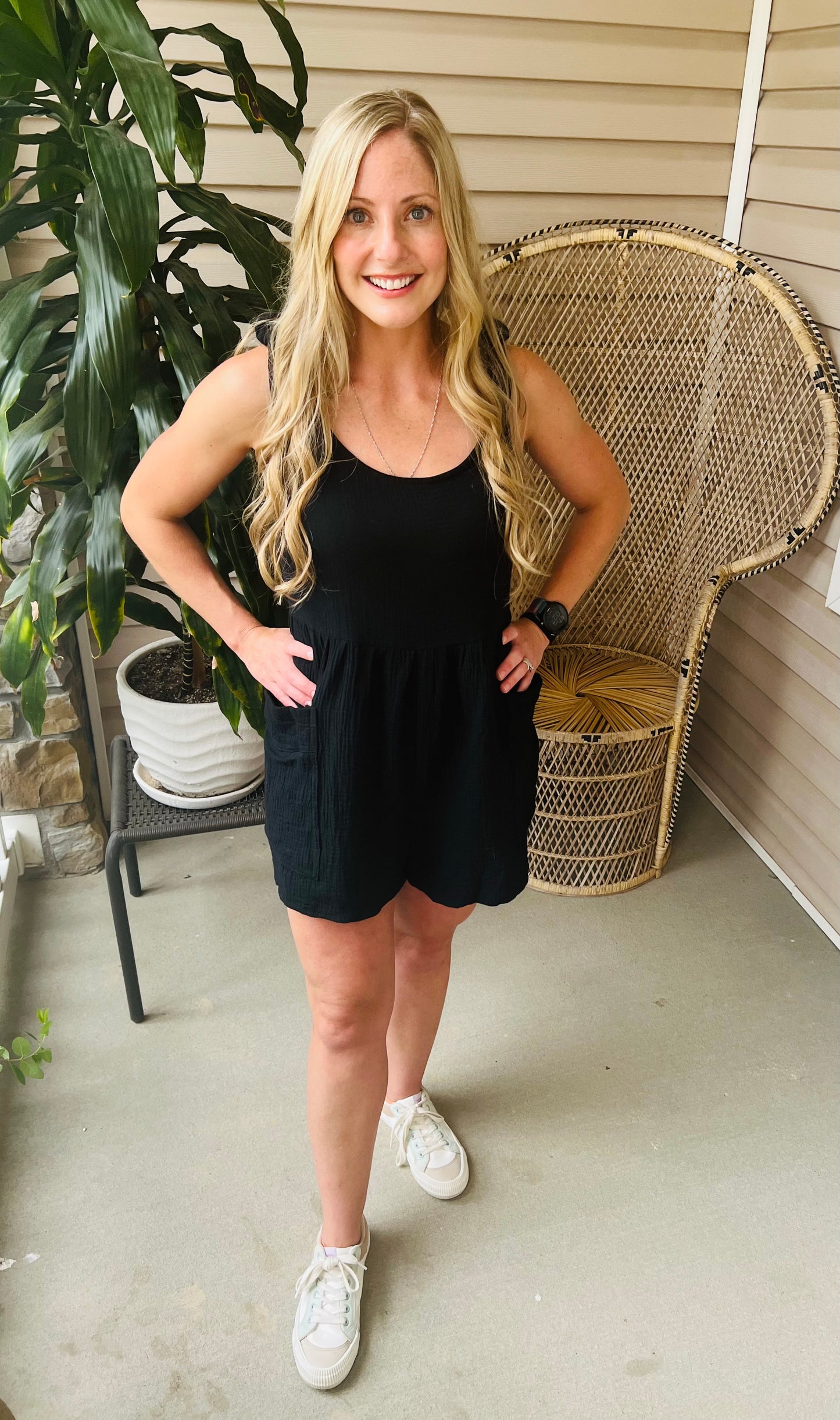 Black tie top romper