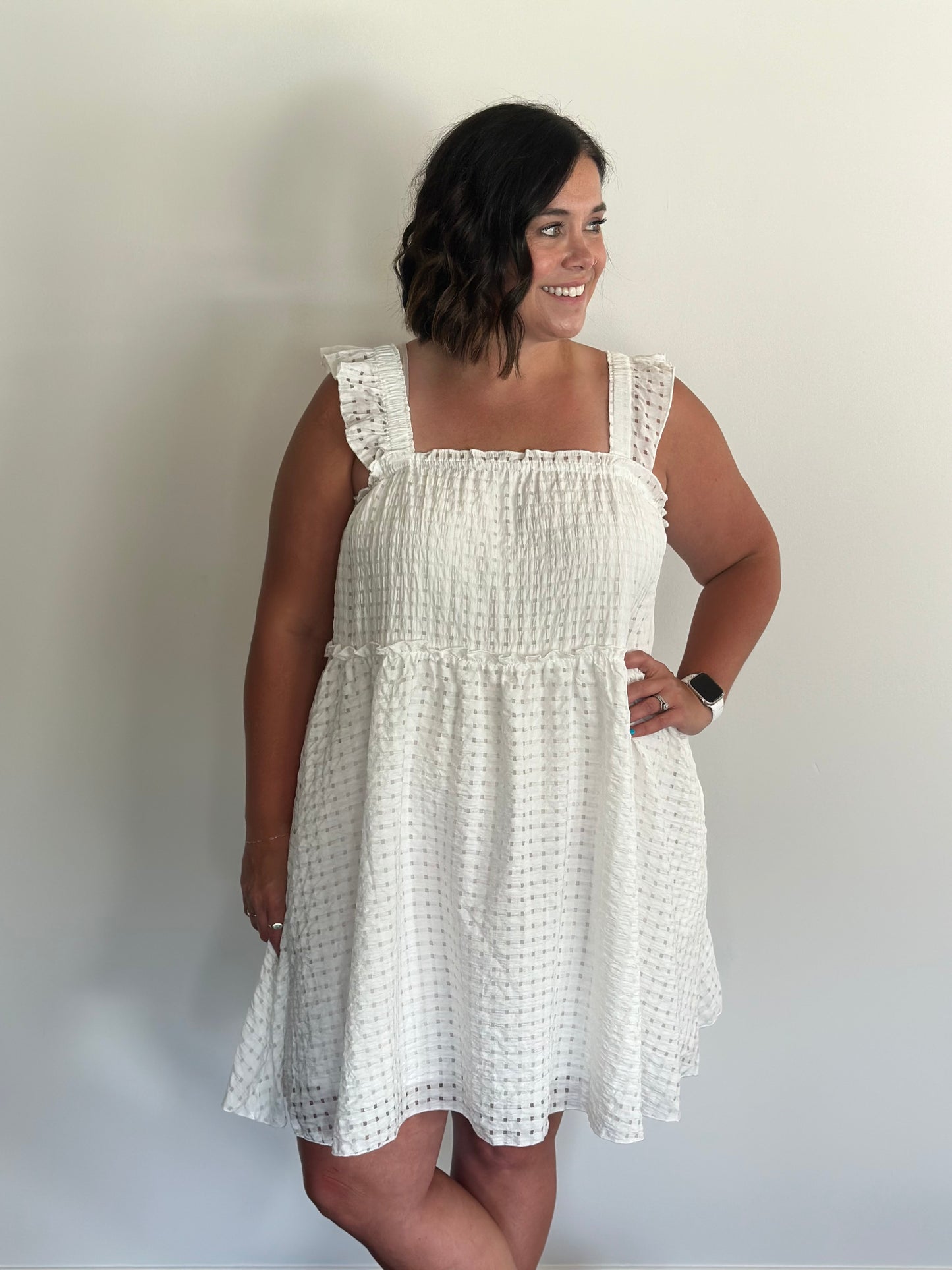 Smocked A-Line White Dress