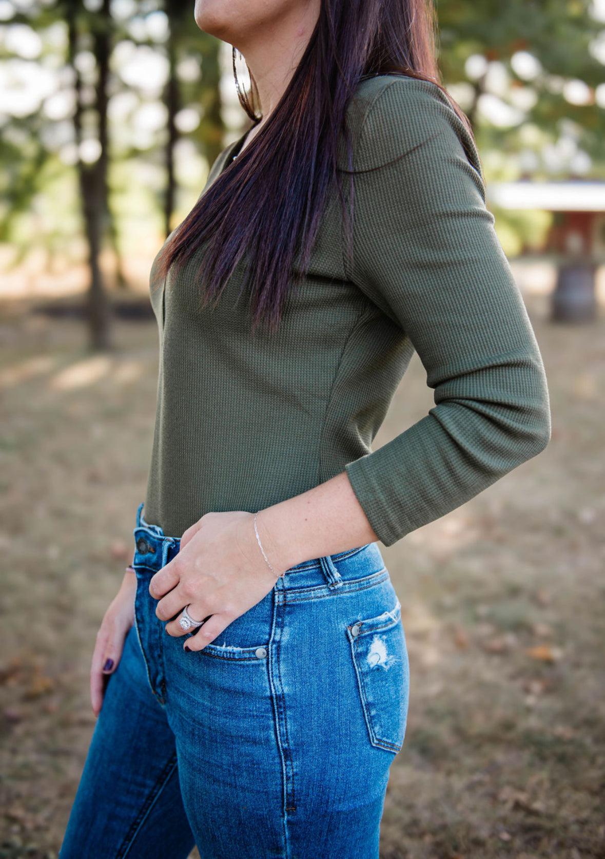 Green Waffle Knit Bodysuit