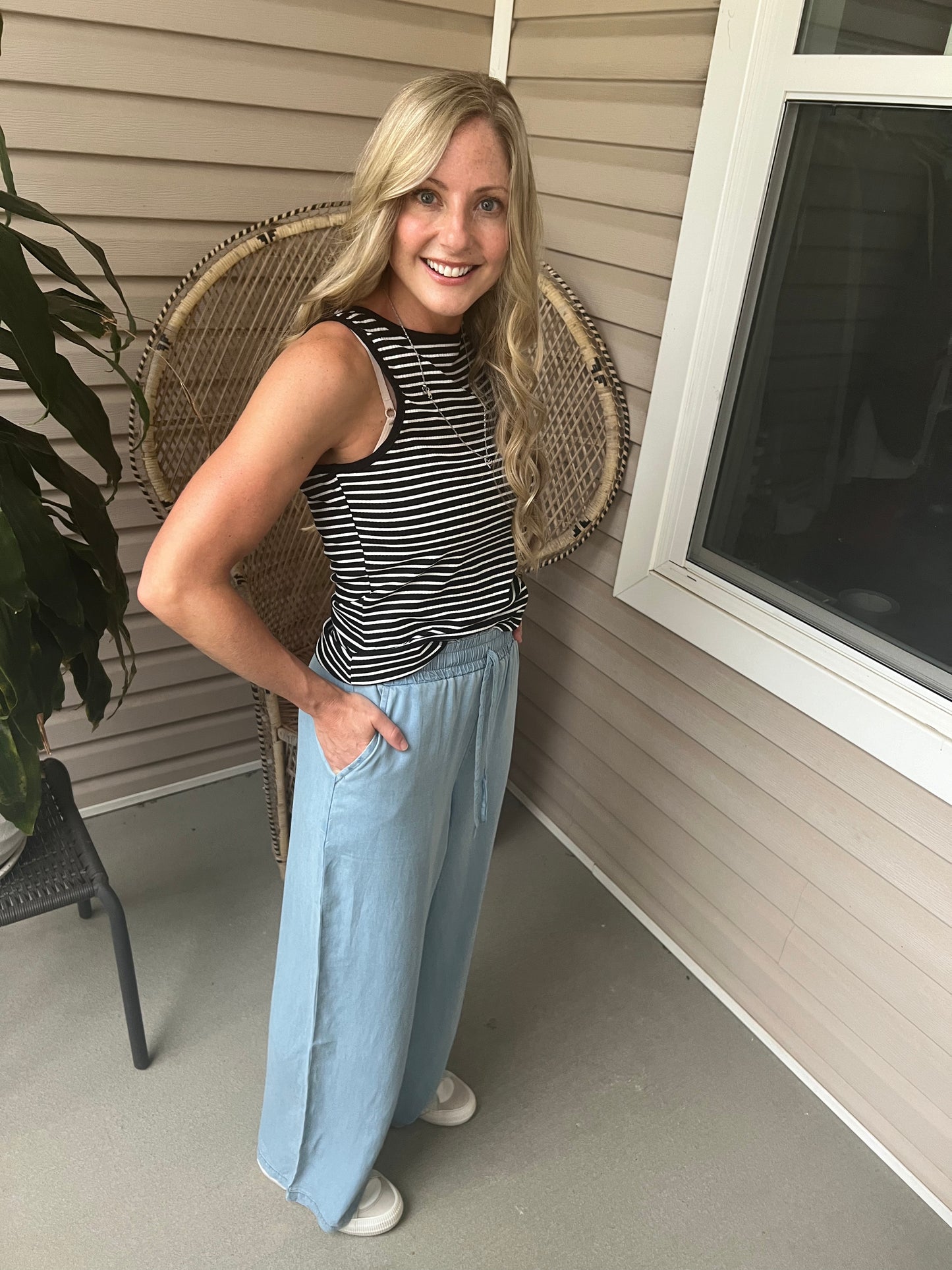 Black and white striped tank