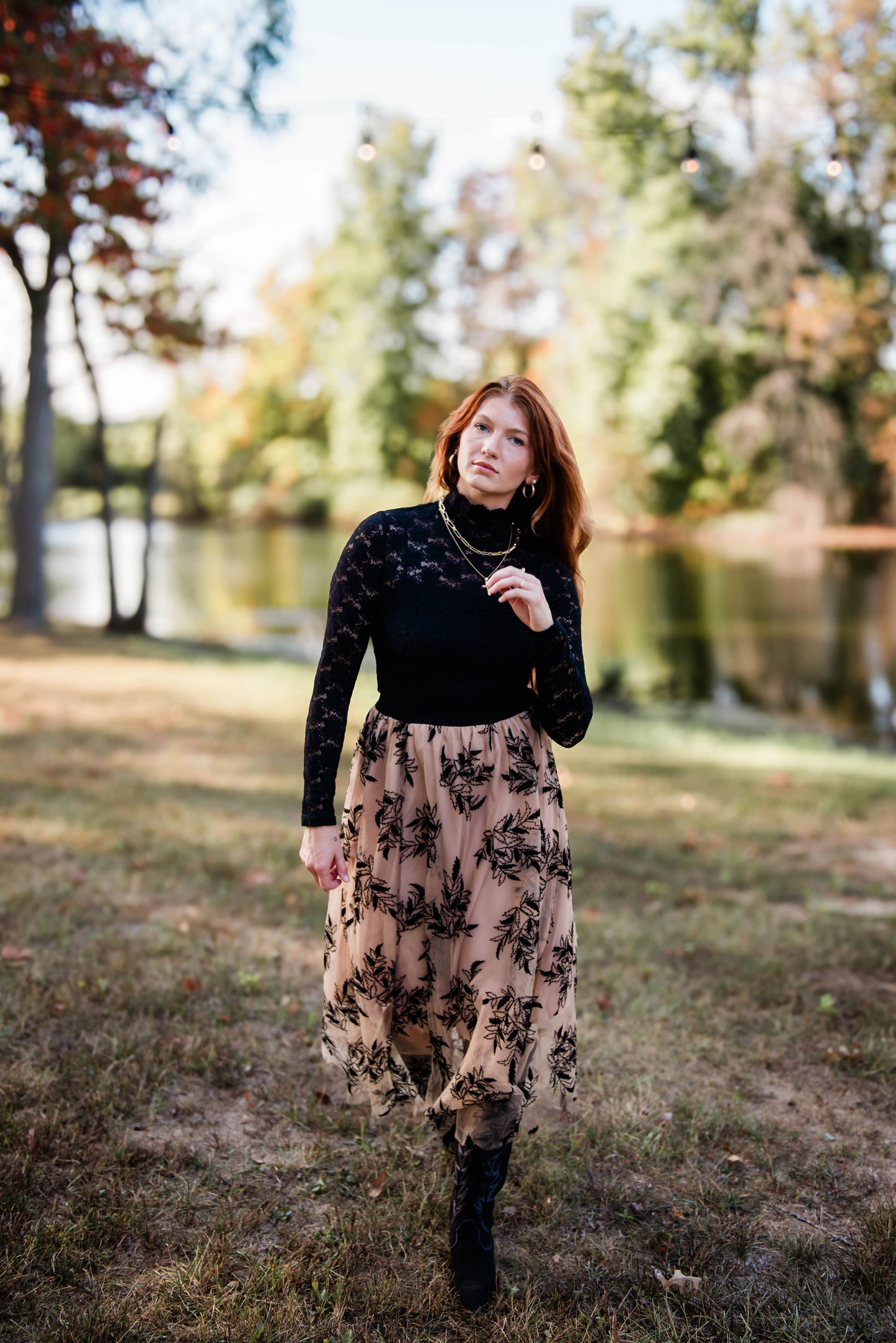 Black Floral Midi Skirt