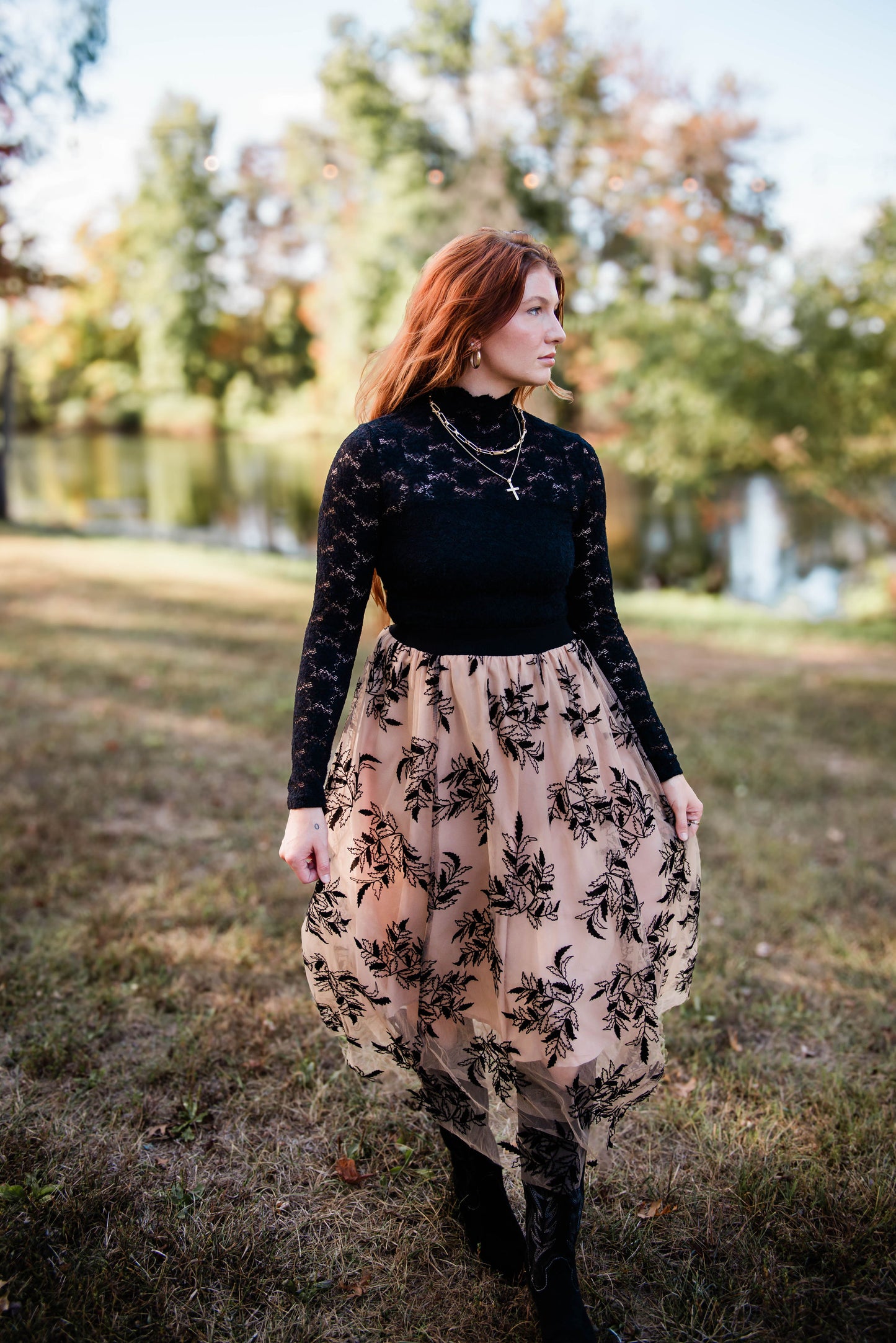 Black Floral Midi Skirt