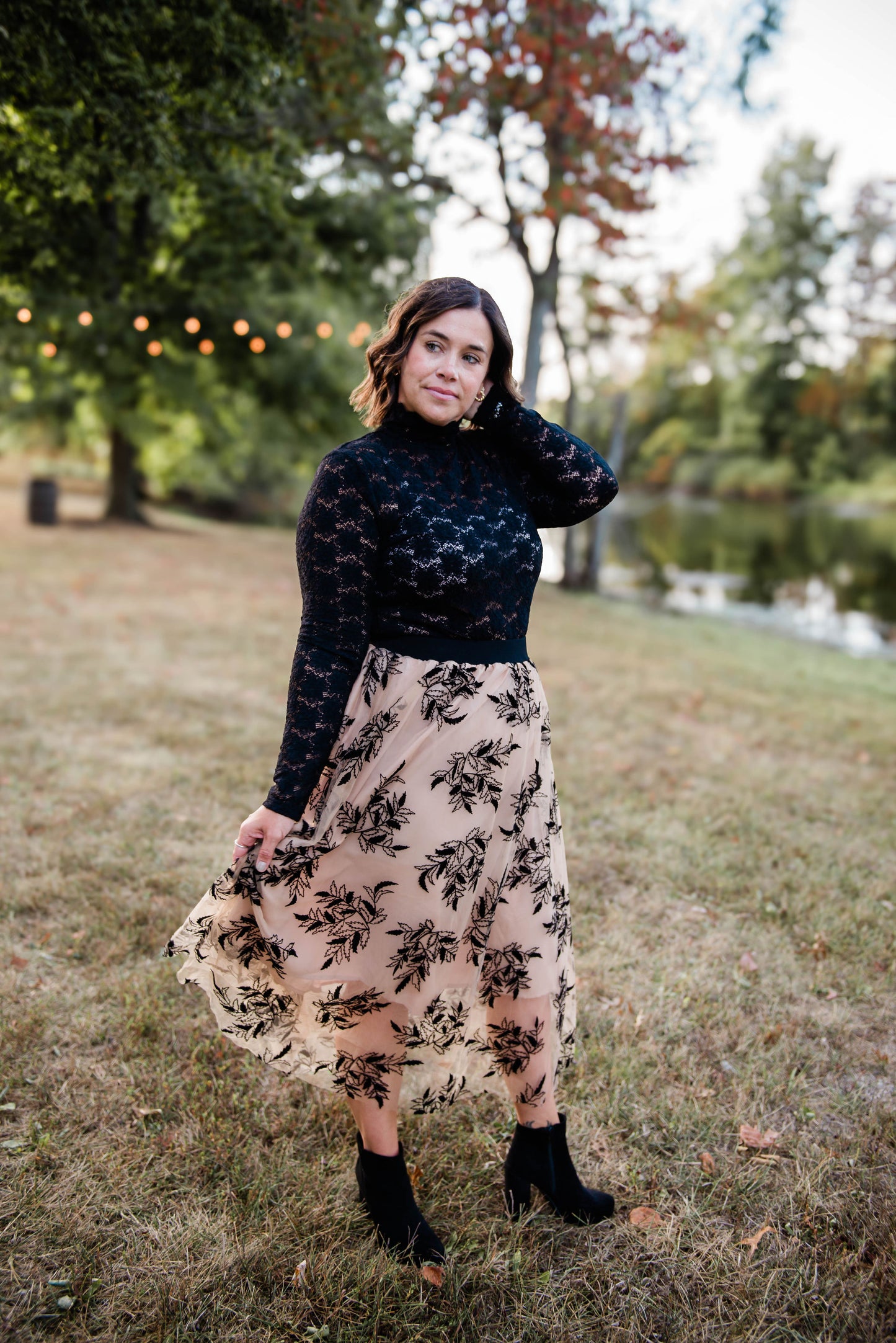 Black Floral Midi Skirt