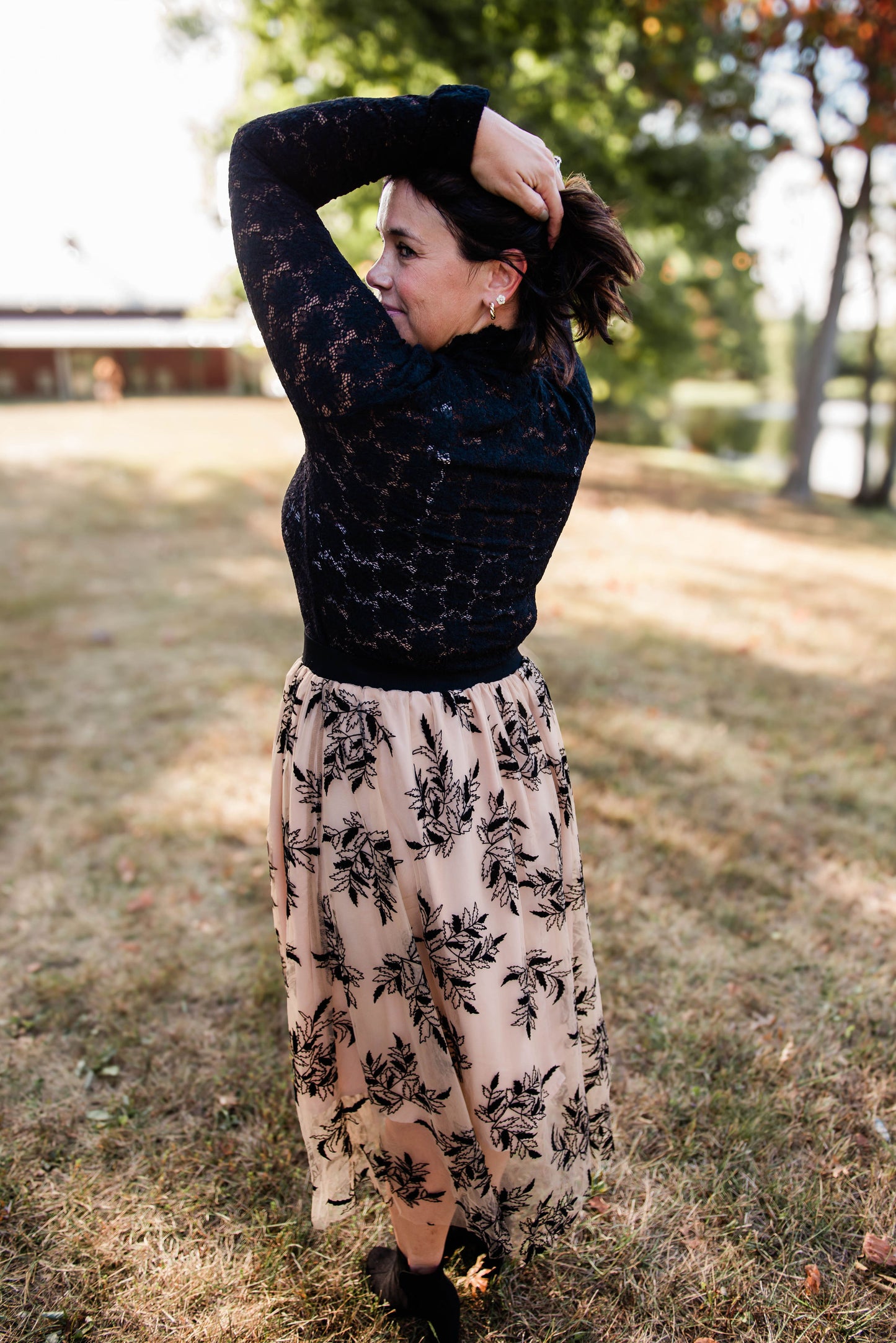 Black Floral Midi Skirt