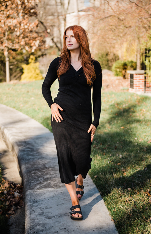 Midnight Ribbed Knit Dress