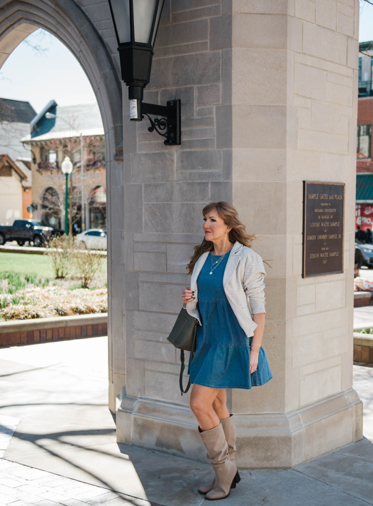 Chambray Charm Flutter Sleeve Mini Dress