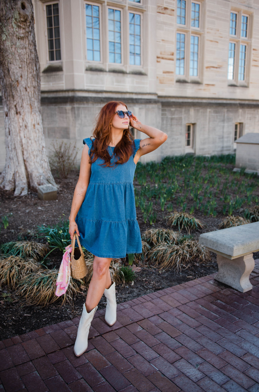 Chambray Charm Flutter Sleeve Mini Dress