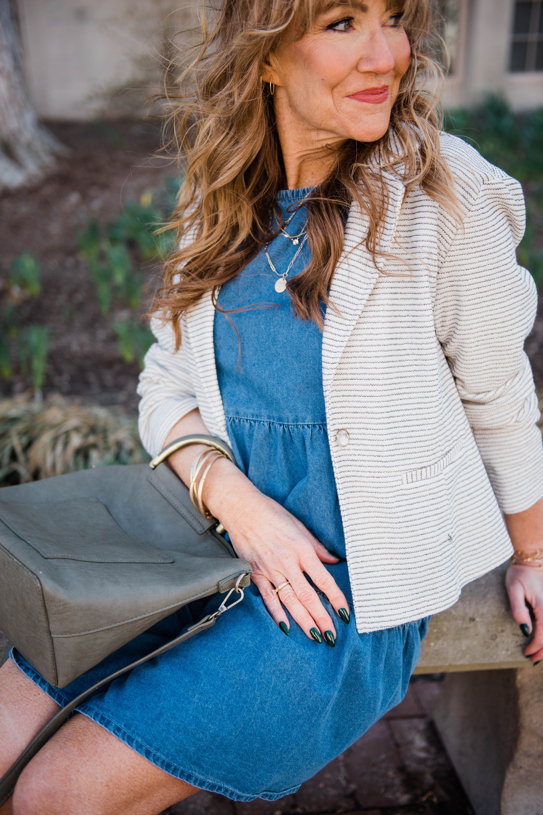 Chambray Charm Flutter Sleeve Mini Dress